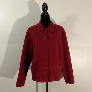 Eileen Fisher Burgundy Red Wool Buttonup Collar Jacket Cardigan Classic Office